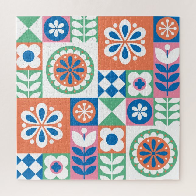 Abstract Floral, Scandinavian Folk Design. Jigsaw Puzzle (Vertical)