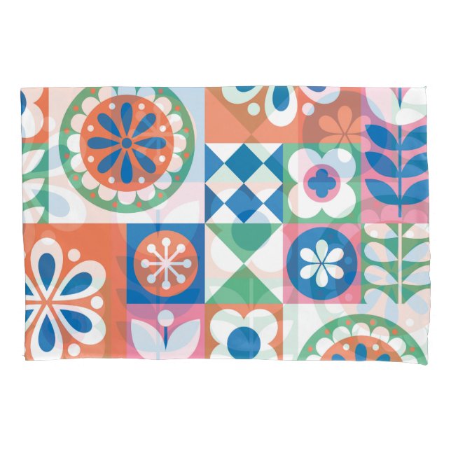 Abstract Floral, Scandinavian Folk Design. Pillow Case (Front)