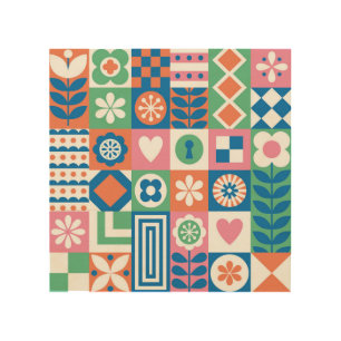 Abstract Floral: Scandinavian Folk Design. Wood Wall Art