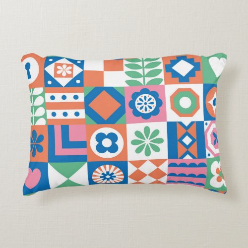 Abstract Floral Scandinavian Folk Pattern Accent Pillow