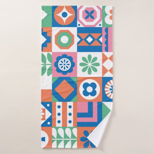 Abstract Floral Scandinavian Folk Pattern Bath Towel