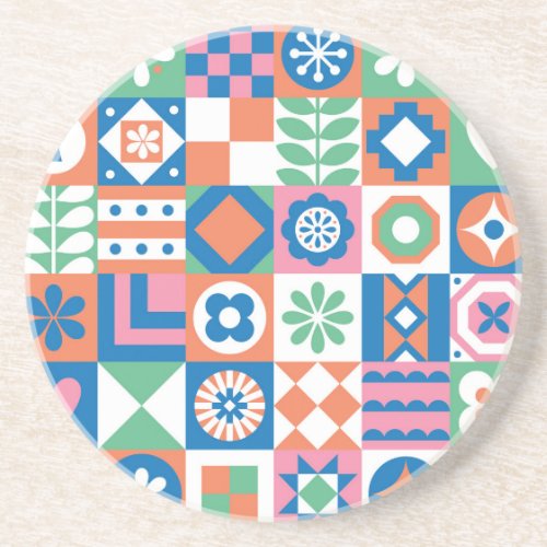 Abstract Floral Scandinavian Folk Pattern Coaster