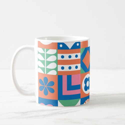 Abstract Floral Scandinavian Folk Pattern Coffee Mug