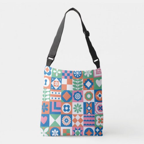 Abstract Floral Scandinavian Folk Pattern Crossbody Bag