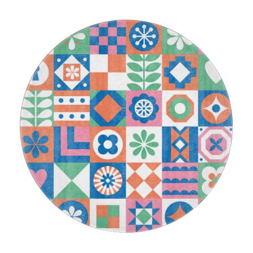 Abstract Floral Scandinavian Folk Pattern Cutting Board