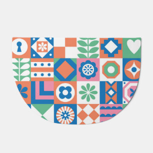 Abstract Floral Scandinavian Folk Pattern Doormat
