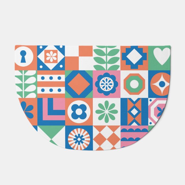 Abstract Floral Scandinavian Folk Pattern Doormat (Front)