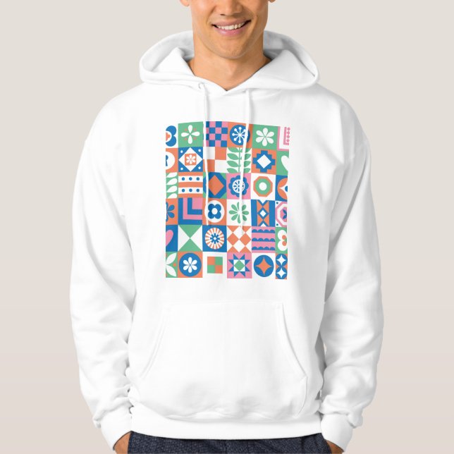 Abstract Floral Scandinavian Folk Pattern Hoodie (Front)