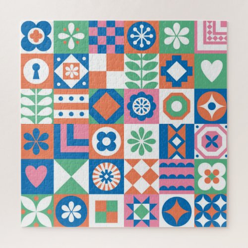 Abstract Floral Scandinavian Folk Pattern Jigsaw Puzzle