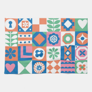 Abstract Floral Scandinavian Folk Pattern Kitchen Towel