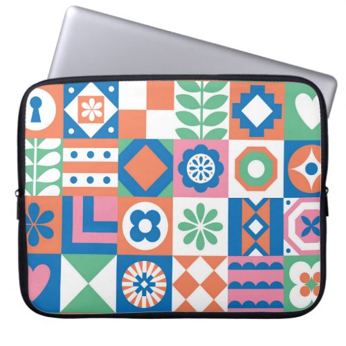 Abstract Floral Scandinavian Folk Pattern Laptop Sleeve