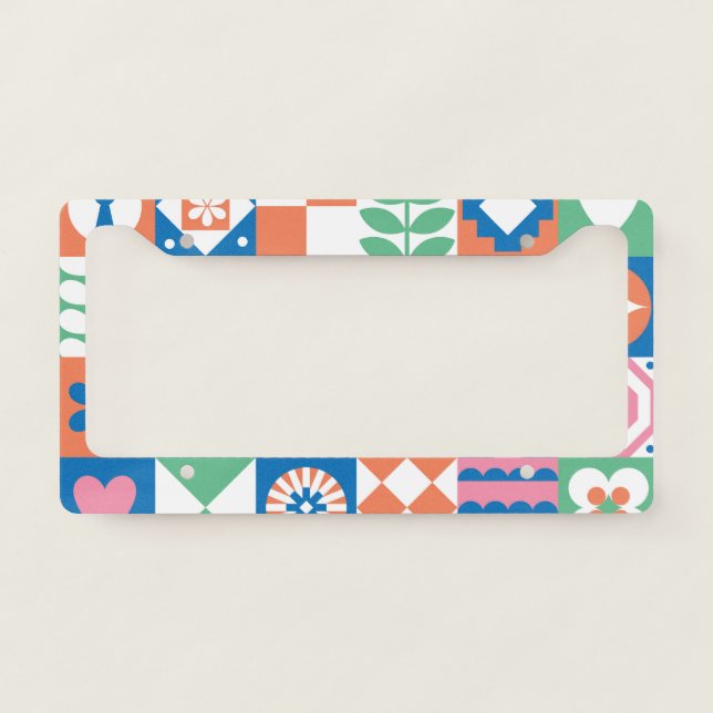 Abstract Floral Scandinavian Folk Pattern License Plate Frame (Front)