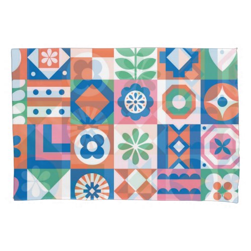 Abstract Floral Scandinavian Folk Pattern Pillow Case