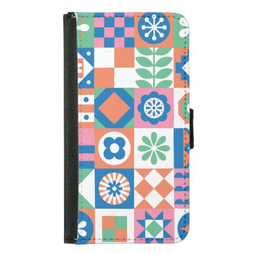 Abstract Floral Scandinavian Folk Pattern Samsung Galaxy S5 Wallet Case