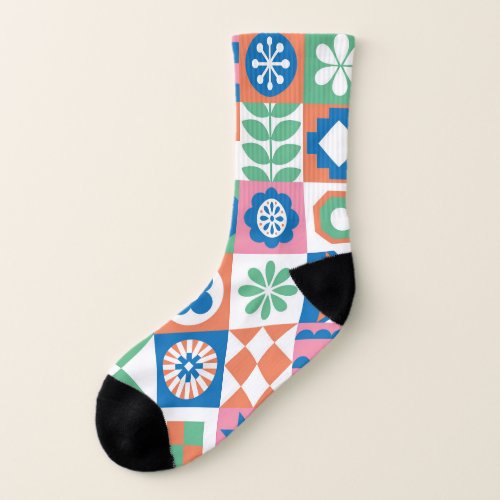 Abstract Floral Scandinavian Folk Pattern Socks