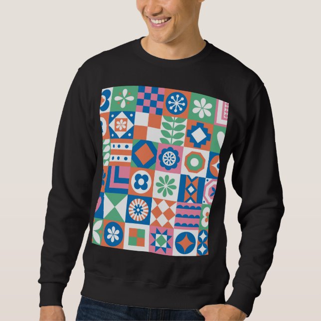Abstract Floral Scandinavian Folk Pattern Sweatshirt (Front)
