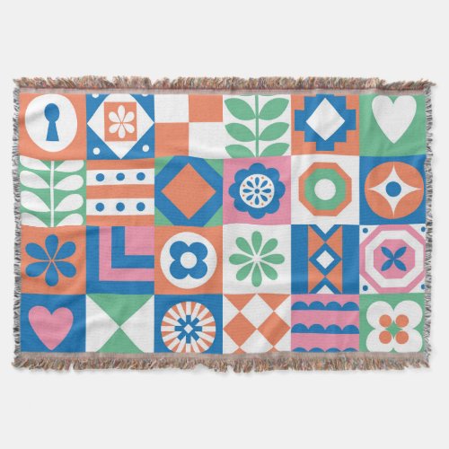 Abstract Floral Scandinavian Folk Pattern Throw Blanket