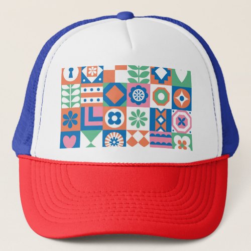 Abstract Floral Scandinavian Folk Pattern Trucker Hat