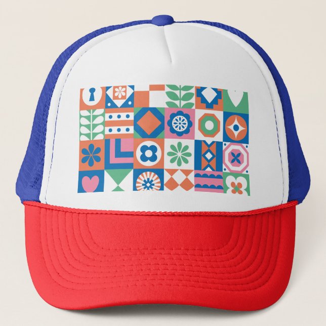 Abstract Floral Scandinavian Folk Pattern Trucker Hat (Front)