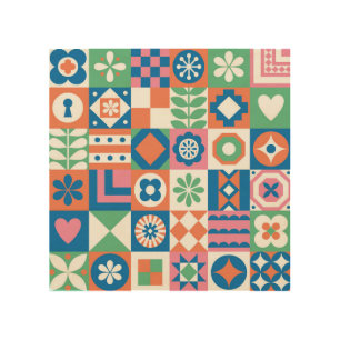 Abstract Floral Scandinavian Folk Pattern Wood Wall Art