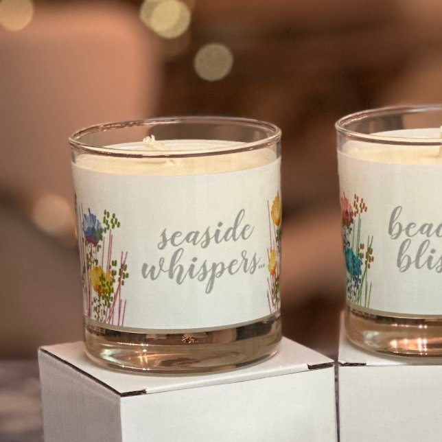 Abstract floral seaside whispers coastal   scented candle (Discover the perfect blend of elegance and tranquility with our scented beach themed candles. )