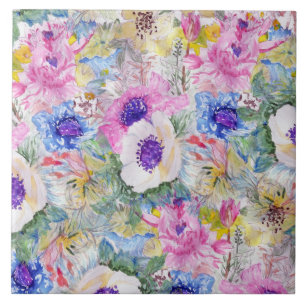 Abstract floral sketch watercolor hand paint ceramic tile