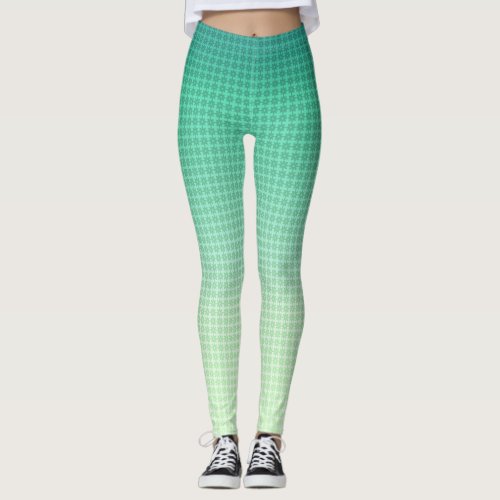Abstract Floral Squares _ Mint Green Fade Leggings