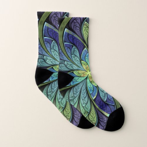 Abstract Floral Stained Glass La Chanteuse IV Socks