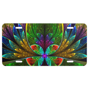Abstract Floral Stained Glass Pattern License Plate