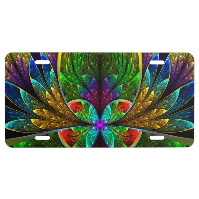 Abstract Floral Stained Glass Pattern License Plate (Front)
