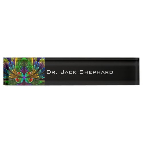 Abstract Floral Stained Glass Pattern Name Plate
