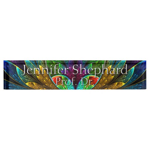 Abstract Floral Stained Glass Pattern Nameplate