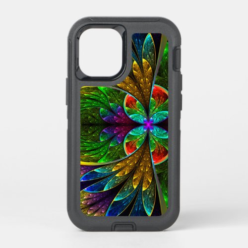 Abstract Floral Stained Glass Pattern OtterBox iPh OtterBox Defender iPhone 12 Mini Case