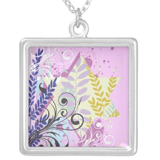 ABSTRACT FLORAL STAR Baby Keepsake Memory Silver Plated Necklace (Front)