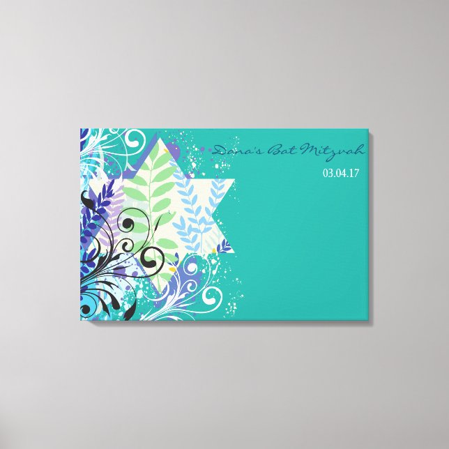 ABSTRACT FLORAL STAR Bat Mitzvah Sign-In Board Canvas Print (Front)