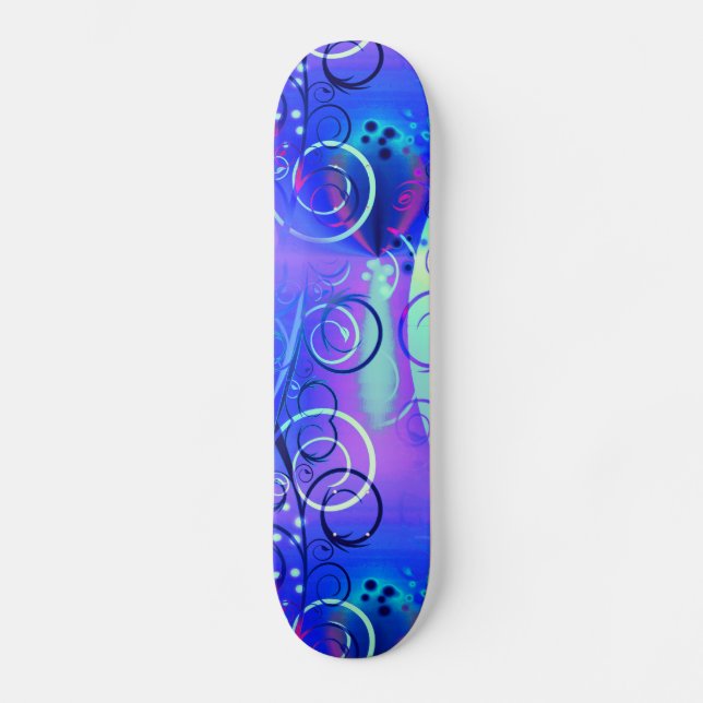 Abstract Floral Swirl Blue Purple Girly Gifts Skateboard (Front)