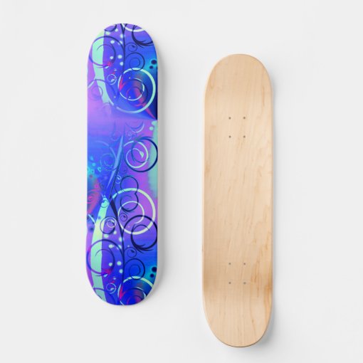 Abstract Floral Swirl Blue Purple Girly Gifts Skateboard Deck | Zazzle