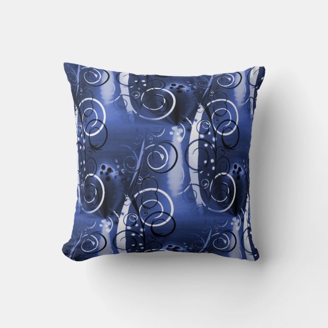 Abstract Floral Swirl Indigo Blue Girly Gifts Throw Pillow (Front)