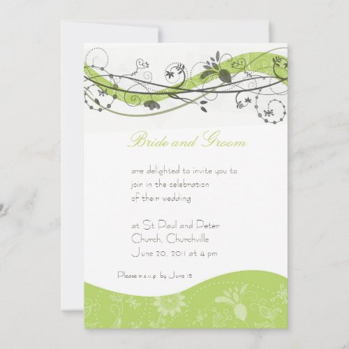 Abstract floral &amp; swirl invitation - green &amp; brown