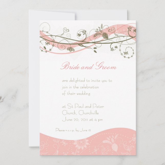 Abstract floral & swirl invitation - pink & brown (Front)