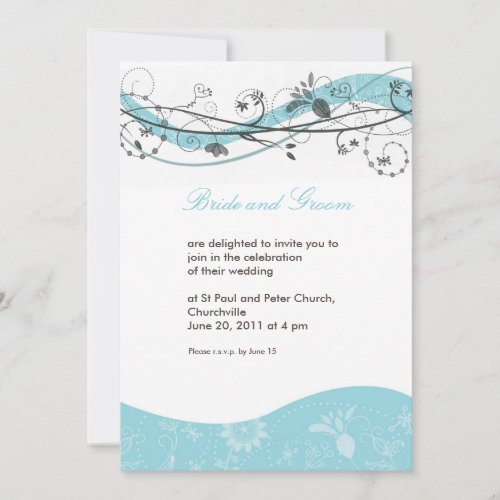 Abstract floral swirl invitation - turquoise brown