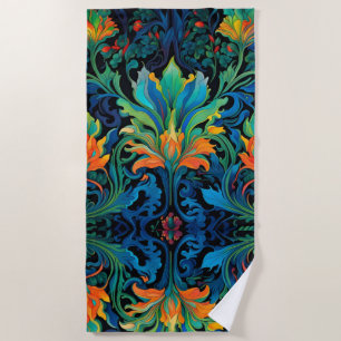 Abstract Floral Swirl Tapestry Bold Vivid Colorful Beach Towel