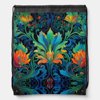Abstract Floral Swirl Tapestry Bold Vivid Colorful Drawstring Bag by minx267 at Zazzle