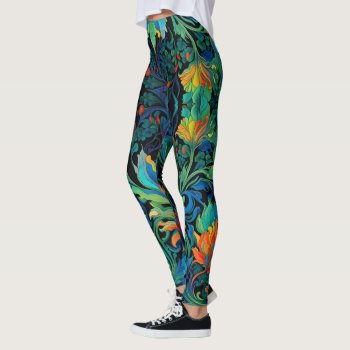 Abstract Floral Swirl Tapestry Bold Vivid Colorful Leggings by minx267 at Zazzle