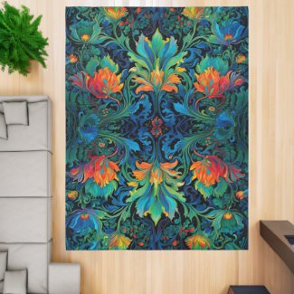 Abstract Floral Swirl Tapestry Bold Vivid Colorful