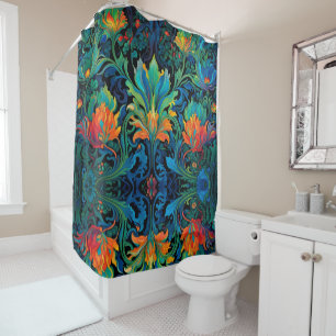 Abstract Floral Swirl Tapestry Bold Vivid Colorful Shower Curtain