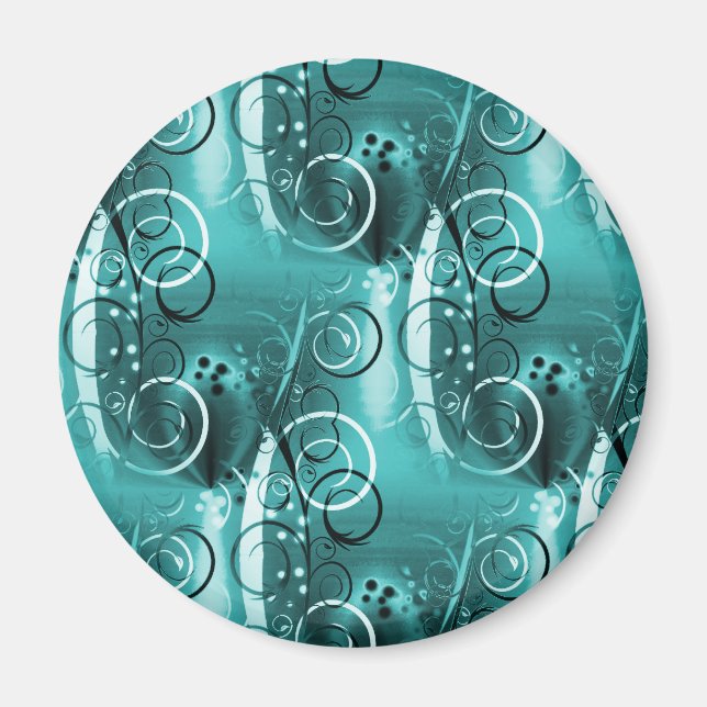 Abstract Floral Swirl Vines Aqua Blue Girly Gifts Magnet (Front)