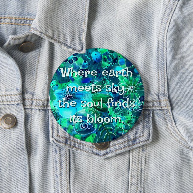 Abstract Floral Teal Blue Green Personalized Button (In Situ)