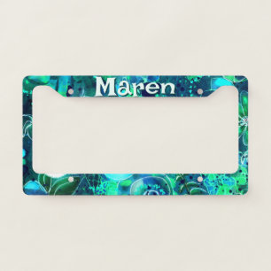 Abstract Floral Teal Blue Green Personalized License Plate Frame