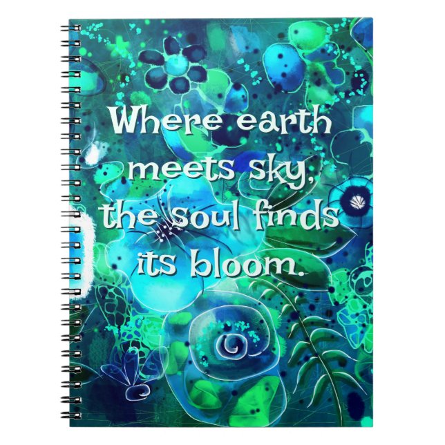 Abstract Floral Teal Blue Green Personalized Notebook (Front)